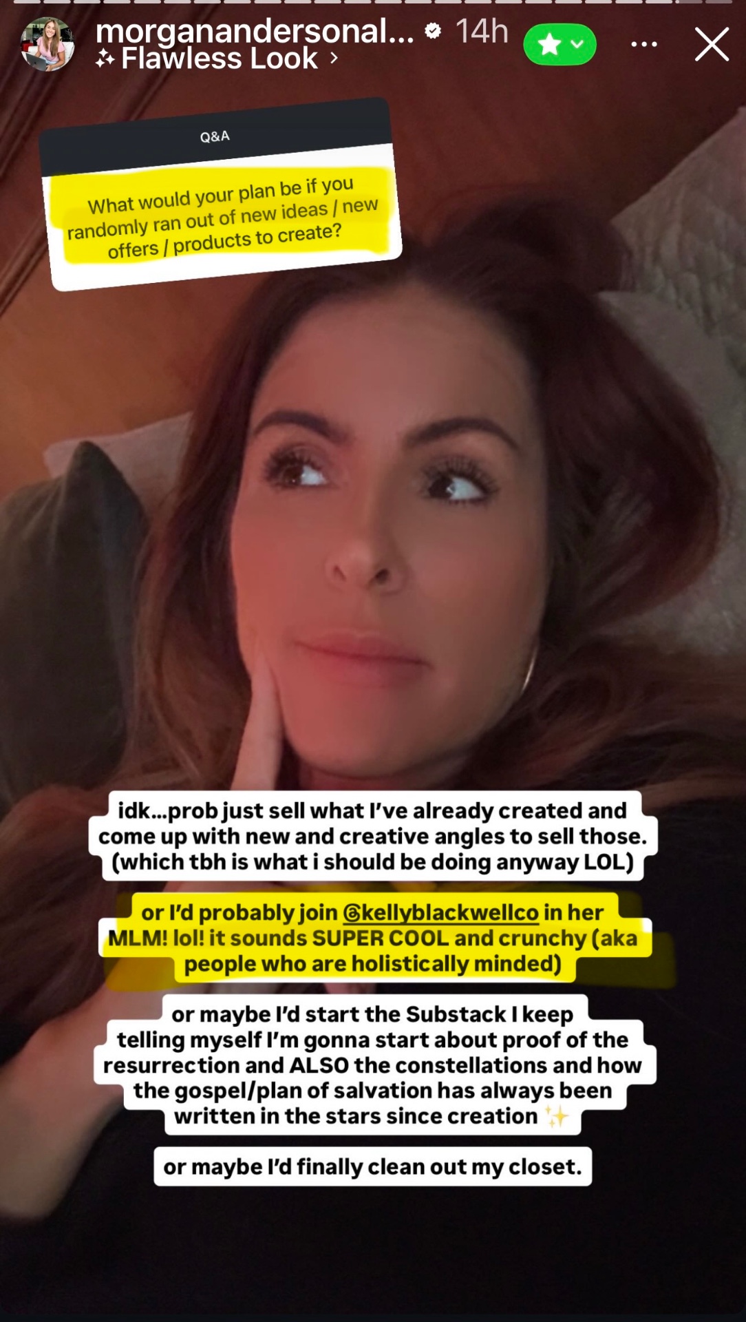 Instagram story from sales coach calling Kelly super cool and crunchy